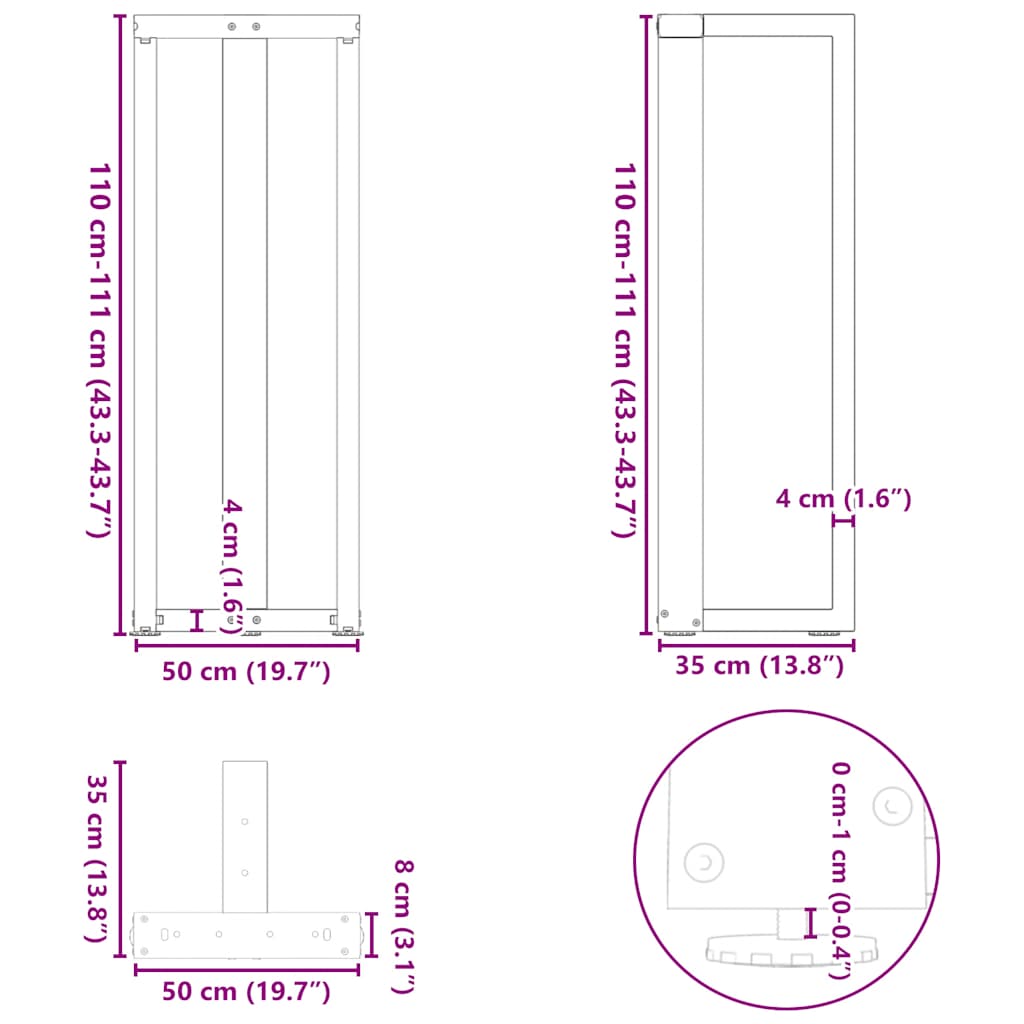 Noge za barski stol T-oblika 2 kom Crne 50x35x(110-111) cm Čelik