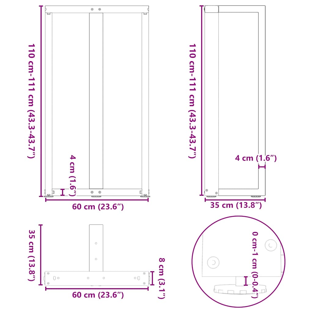 Noge za barski stol T-oblika 2 kom antracit 60x35x(110-111) cm čelik