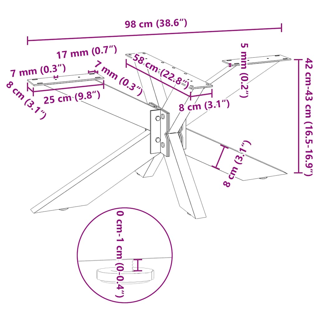 Noga klub stolića u obliku pauka antracit 98x58x(42-43) cm čelik