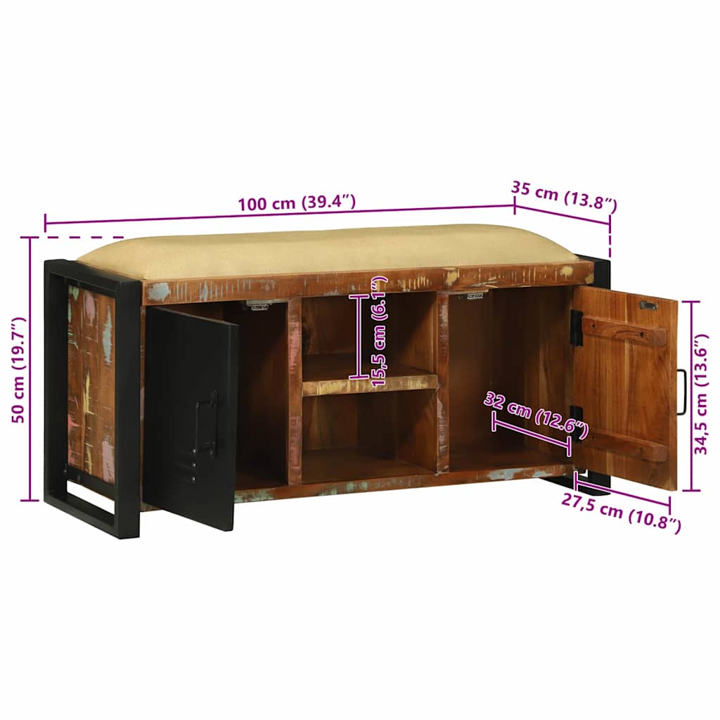 Klupa kabinet Šareni 100 x 35 x 50 cm Čvrsto drvo iz reciklaže