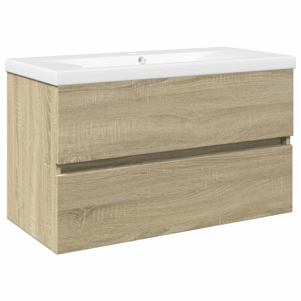 2-dijelni set kupaonskog namještaja od keramike i drva Smeđa 80 x 38.5 x 45 cm