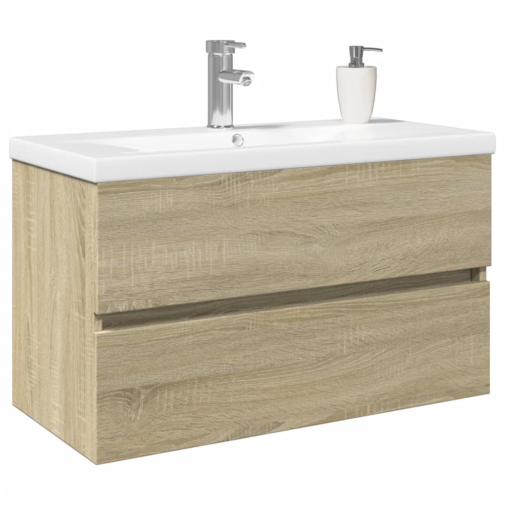 2-dijelni set kupaonskog namještaja od keramike i drva Smeđa 80 x 38.5 x 45 cm