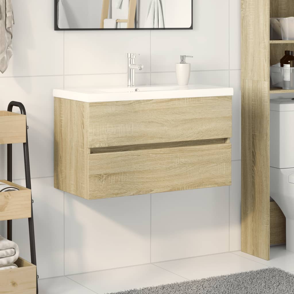 2-dijelni set kupaonskog namještaja od keramike i drva Smeđa 80 x 38.5 x 45 cm