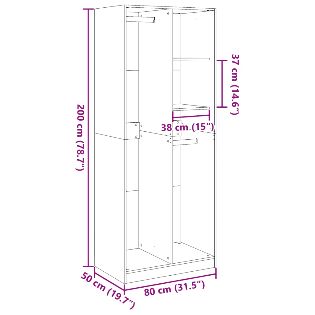 Ormar siva boja betona 80x50x200 cm od konstruiranog drva