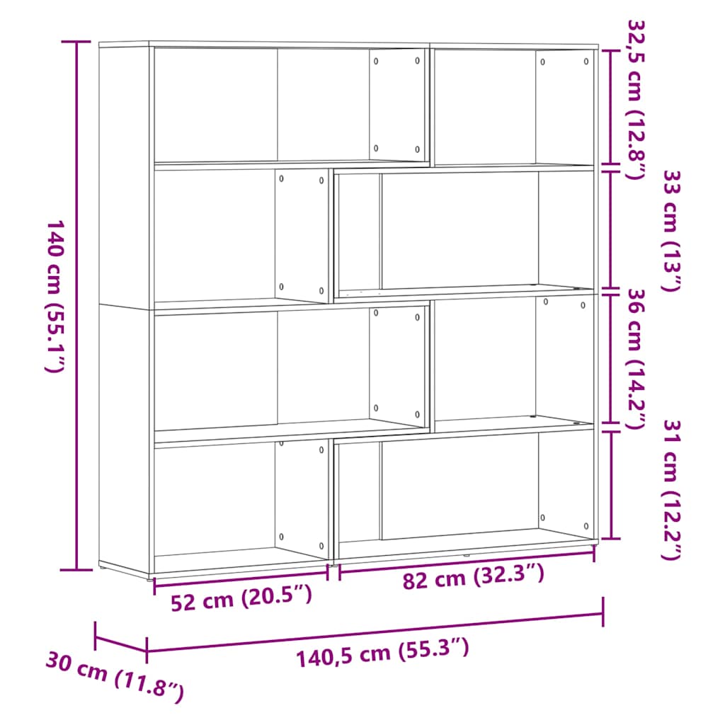 Kutni regal z knjige 4 razine artisian hrast 85x85x140cm drveni