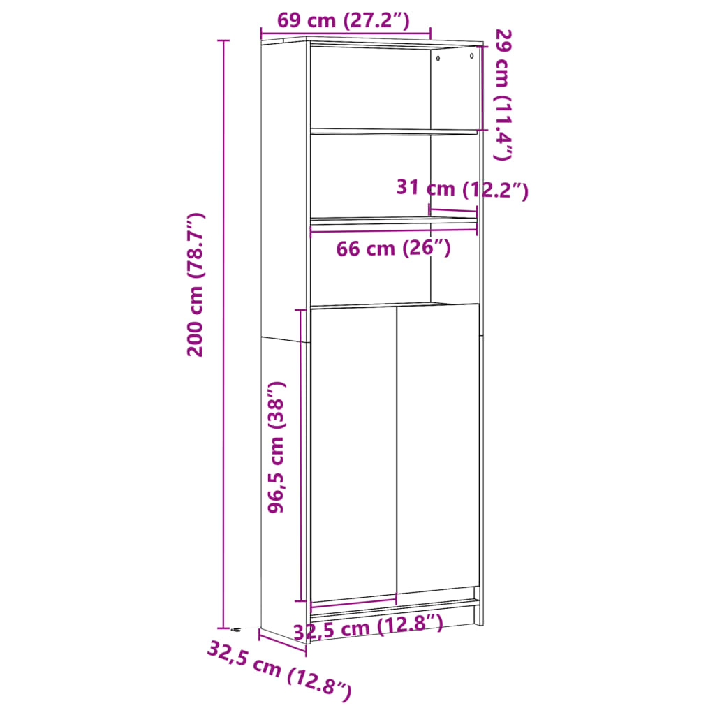 Visoka komoda LED bijela 69x32,5x200 cm konstruirano drvo