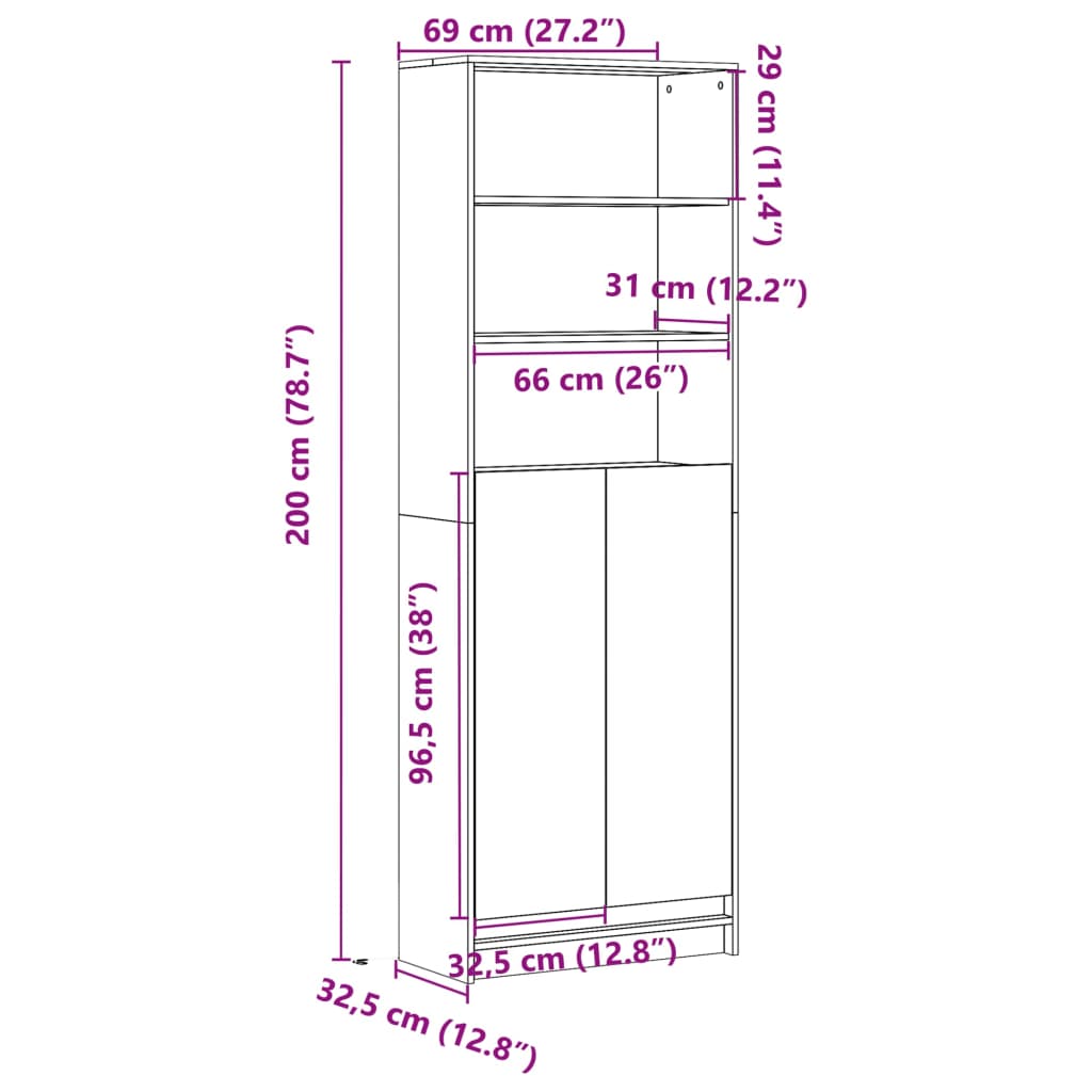 Visoka komoda LED boja hrasta 69x32,5x200 cm konstruirano drvo