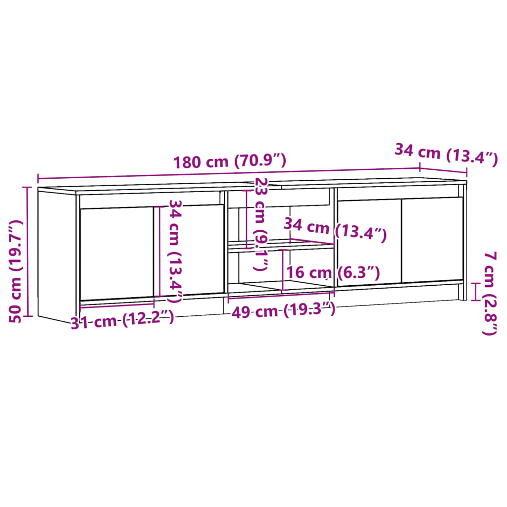 TV ormarić LED bijeli 180 x 34 x 50 cm od konstruiranog drva