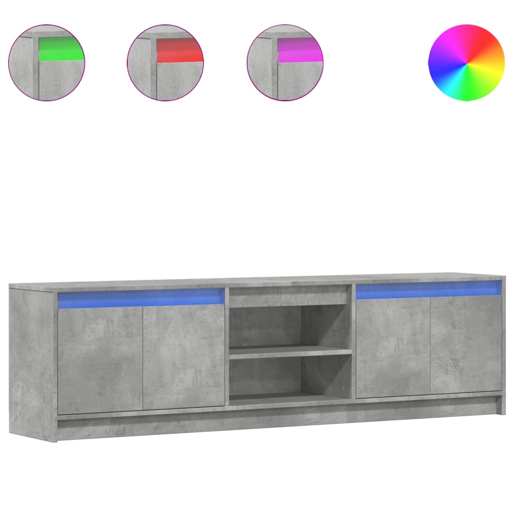 TV ormarić s LED svjetlima boja betona 180x34x50 cm drveni