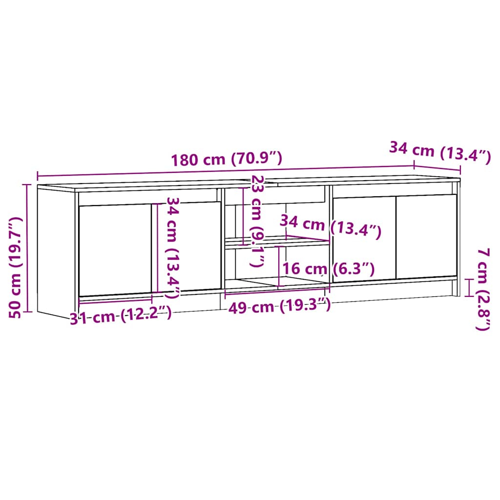 TV ormarić s LED svjetlima boja hrasta 180x34x50 cm drveni