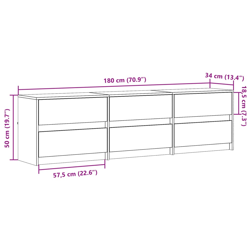 TV ormarić s LED svjetlima boja betona 180x34x50 cm drveni