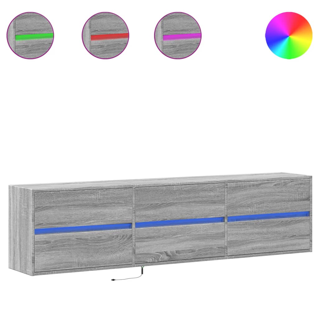 Zidni TV ormarić s LED svjetlima siva boja hrasta 180x31x45 cm