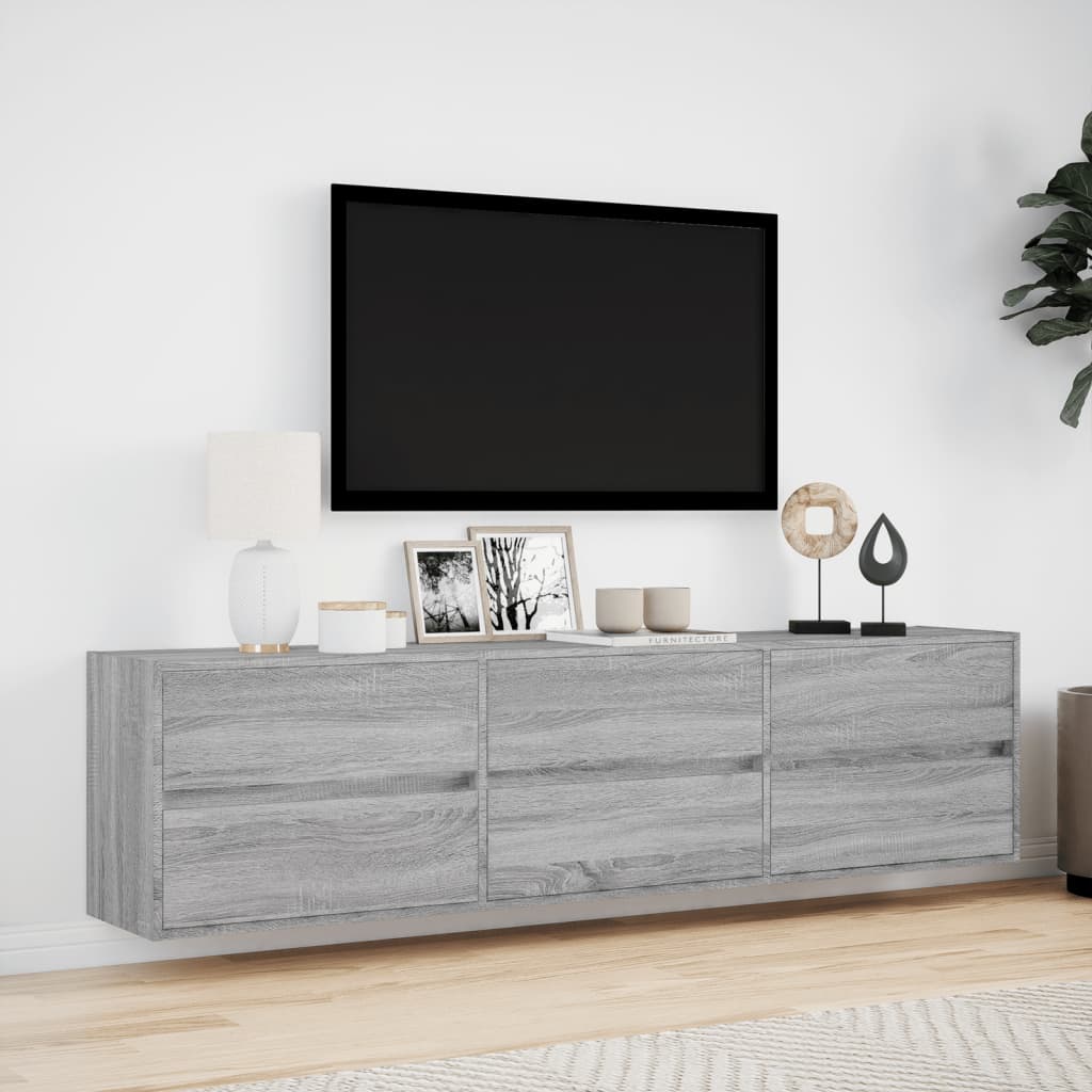 Zidni TV ormarić s LED svjetlima siva boja hrasta 180x31x45 cm