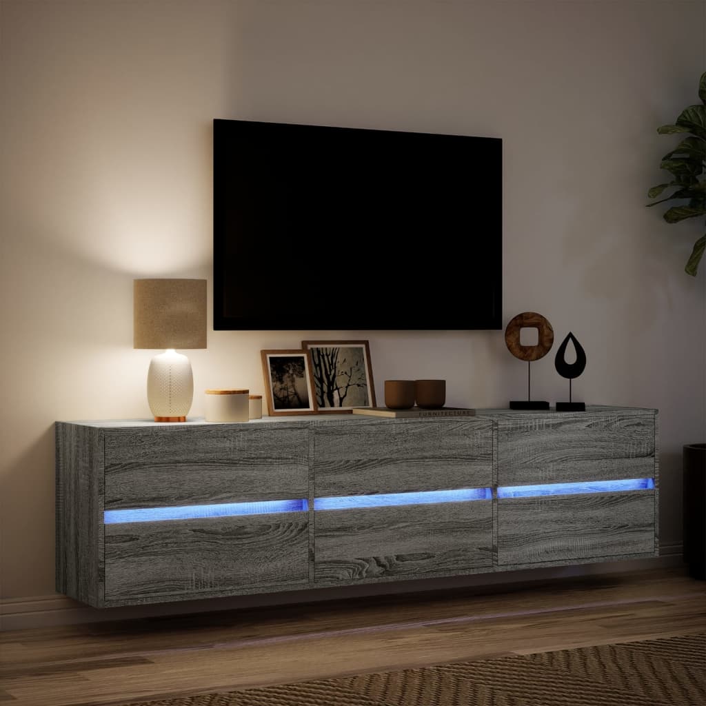 Zidni TV ormarić s LED svjetlima siva boja hrasta 180x31x45 cm