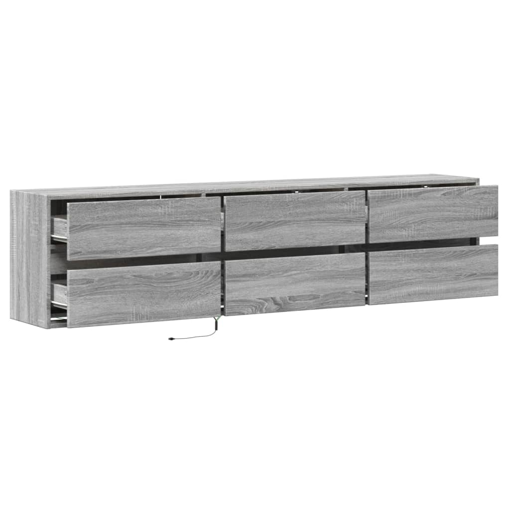 Zidni TV ormarić s LED svjetlima siva boja hrasta 180x31x45 cm