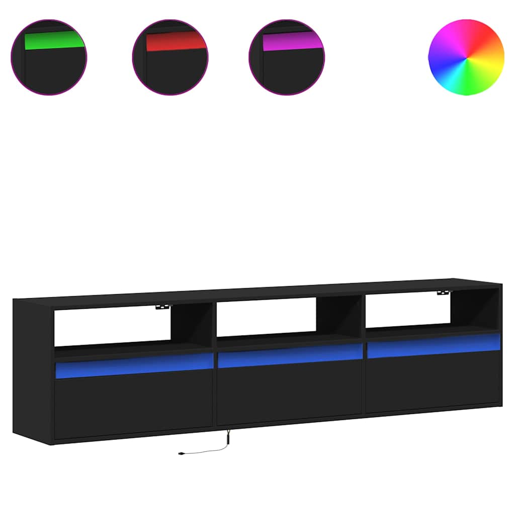 Zidni TV ormarić s LED rasvjetom crni 180x31x45 cm