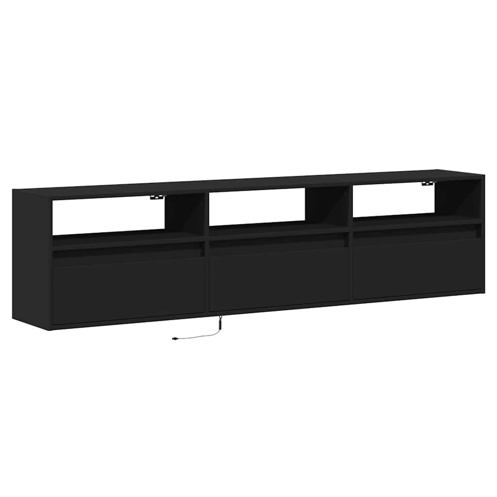 Zidni TV ormarić s LED rasvjetom crni 180x31x45 cm