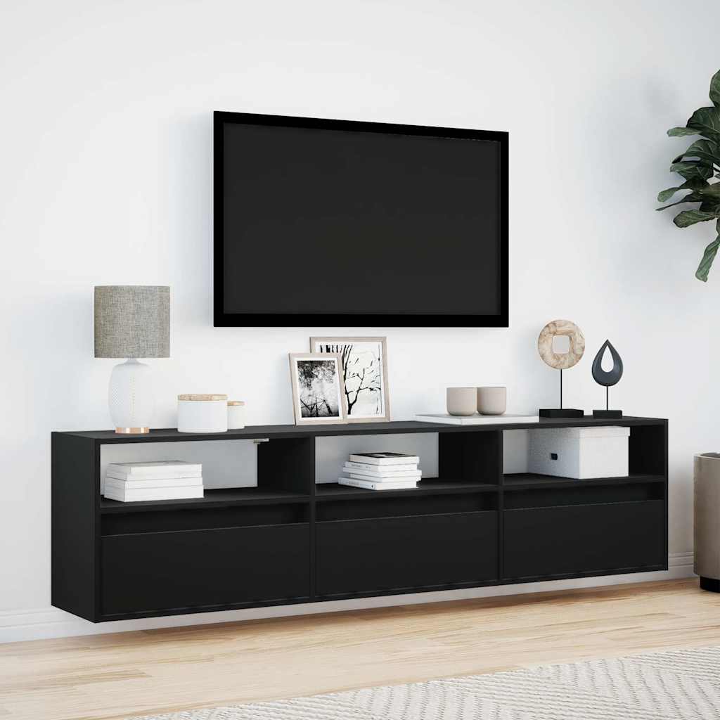 Zidni TV ormarić s LED rasvjetom crni 180x31x45 cm