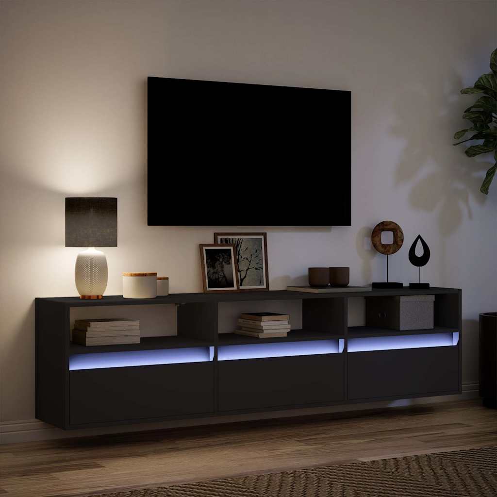 Zidni TV ormarić s LED rasvjetom crni 180x31x45 cm