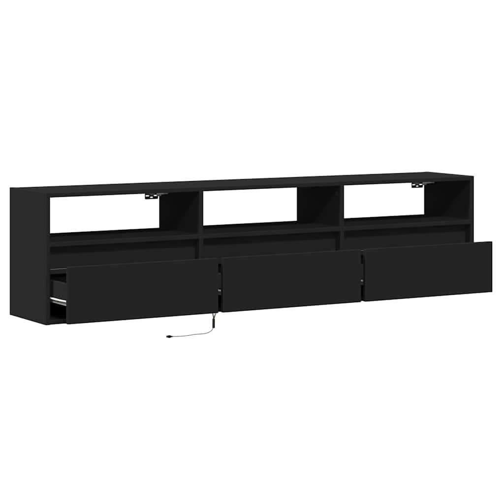 Zidni TV ormarić s LED rasvjetom crni 180x31x45 cm