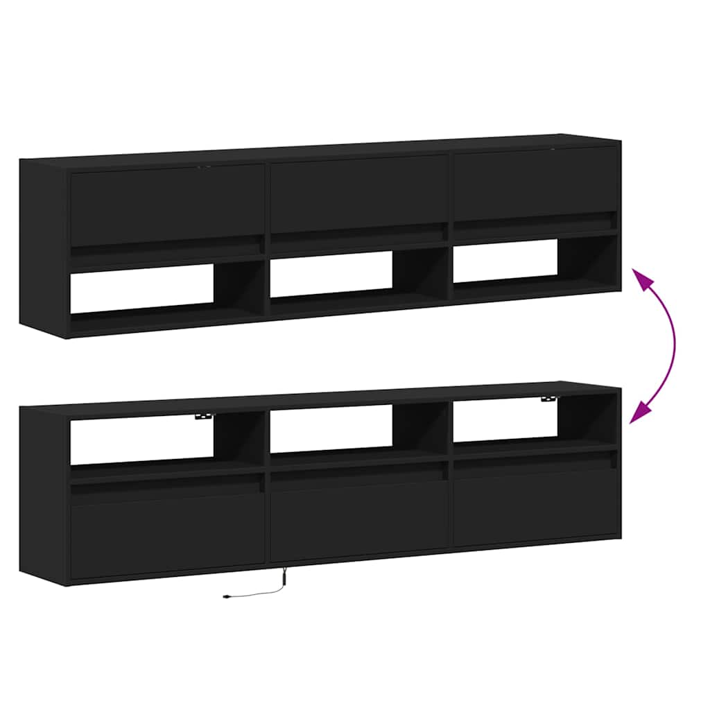 Zidni TV ormarić s LED rasvjetom crni 180x31x45 cm
