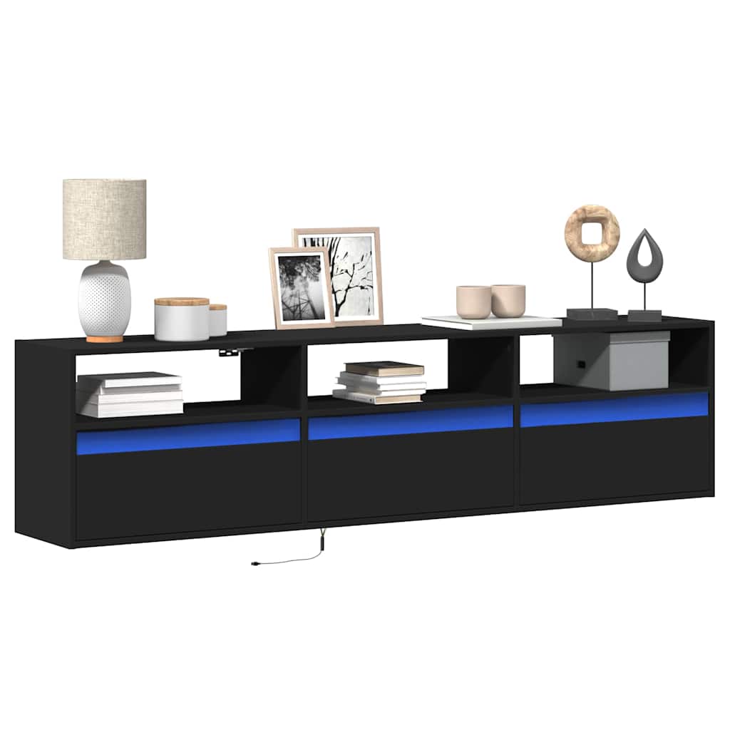 Zidni TV ormarić s LED rasvjetom crni 180x31x45 cm
