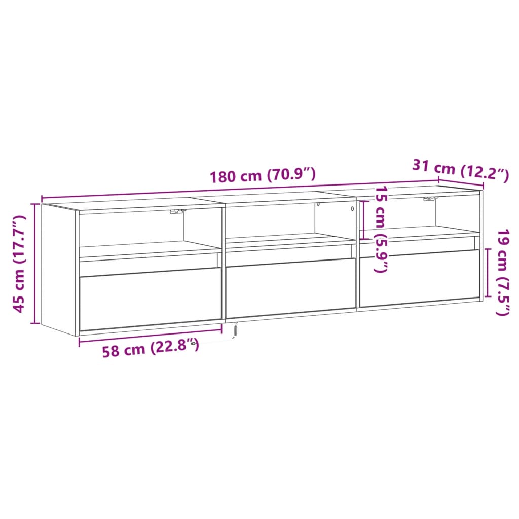 Zidni TV ormarić LED boja hrasta sonome 180x31x45 cm