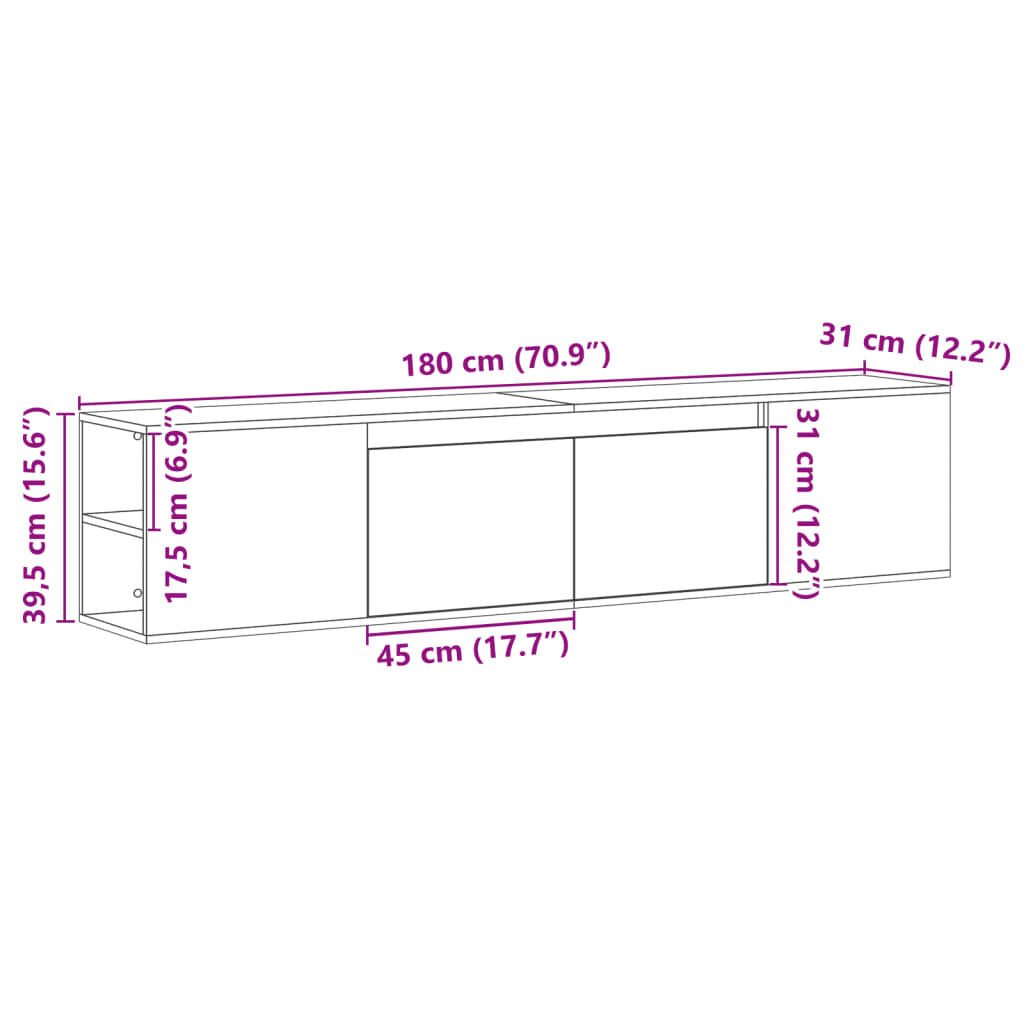 Zidni TV ormarić LED boja hrasta sonome 180x31x39,5 cm