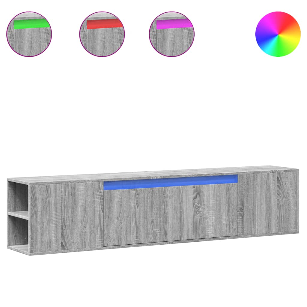 Zidni TV ormarić s LED svjetlima siva boja hrasta 180x31x39,5cm