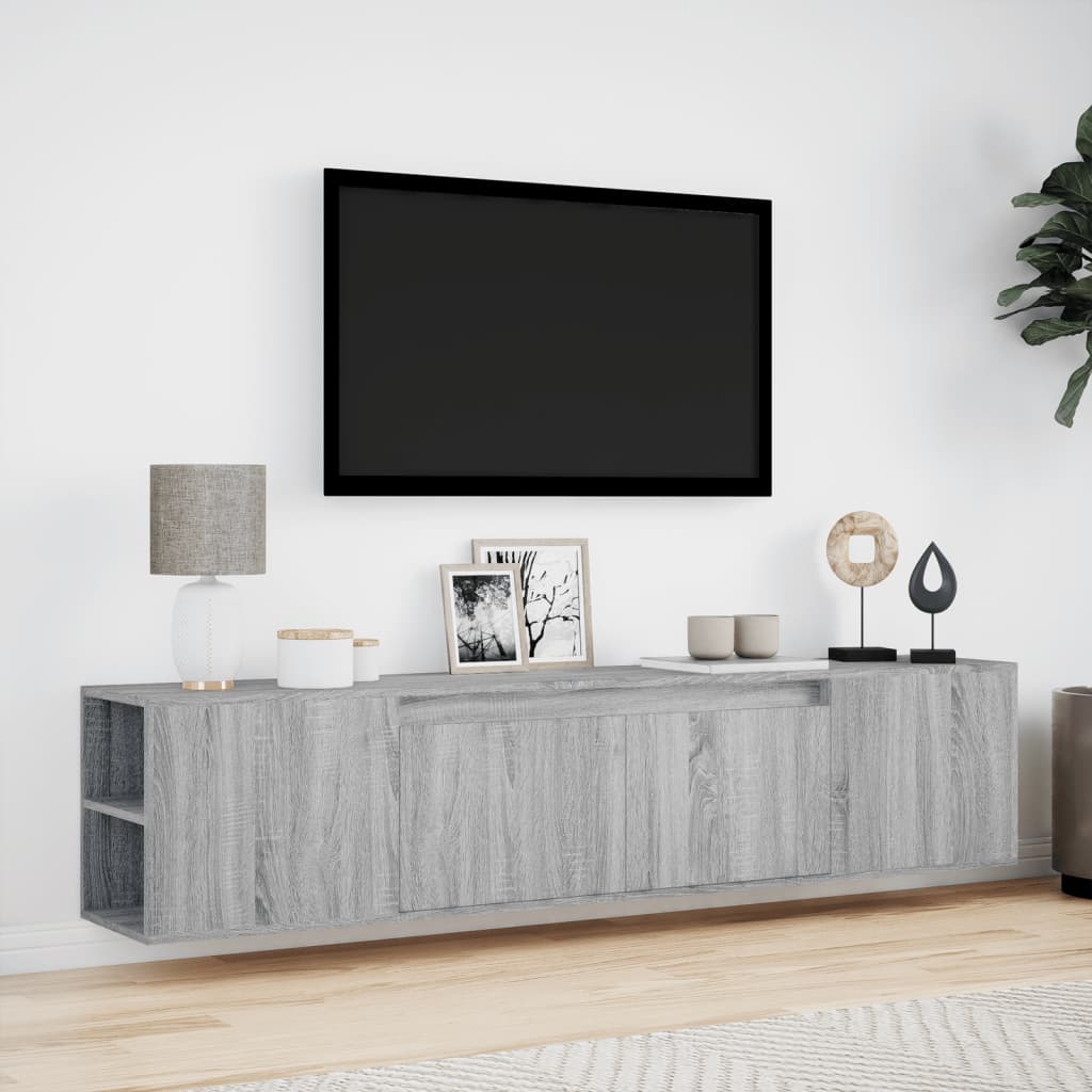 Zidni TV ormarić s LED svjetlima siva boja hrasta 180x31x39,5cm