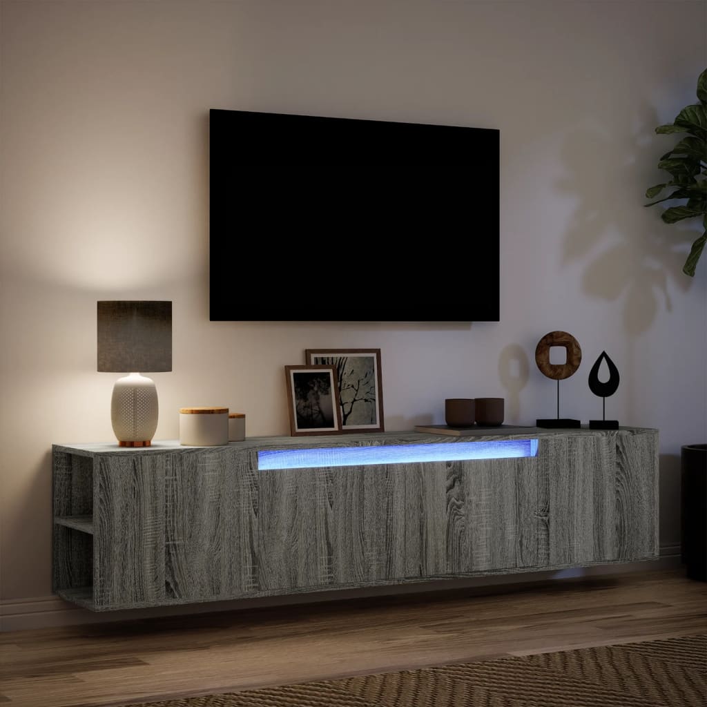 Zidni TV ormarić s LED svjetlima siva boja hrasta 180x31x39,5cm