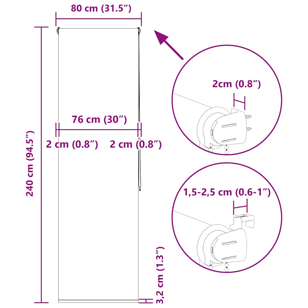 Rolo zavjesa za tuš 80x240 cm širina tkanine 76 cm