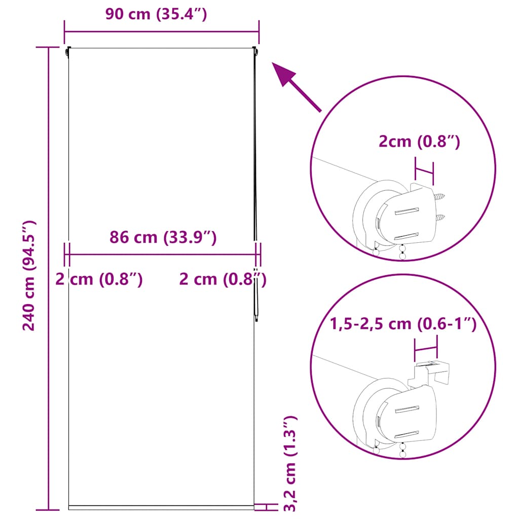 Rolo zavjesa za tuš 90x240 cm širina tkanine 86 cm