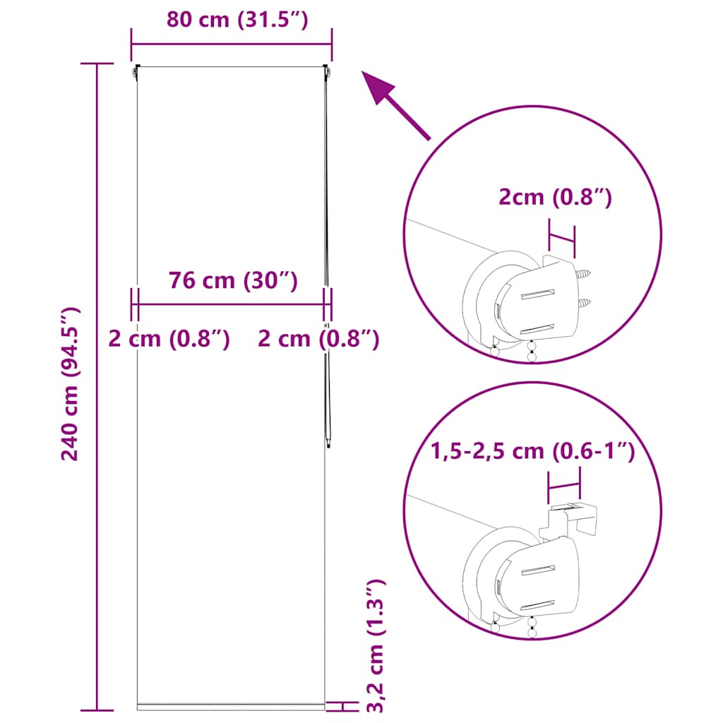 Rolo zavjesa za tuš 80x240 cm širina tkanine 76 cm