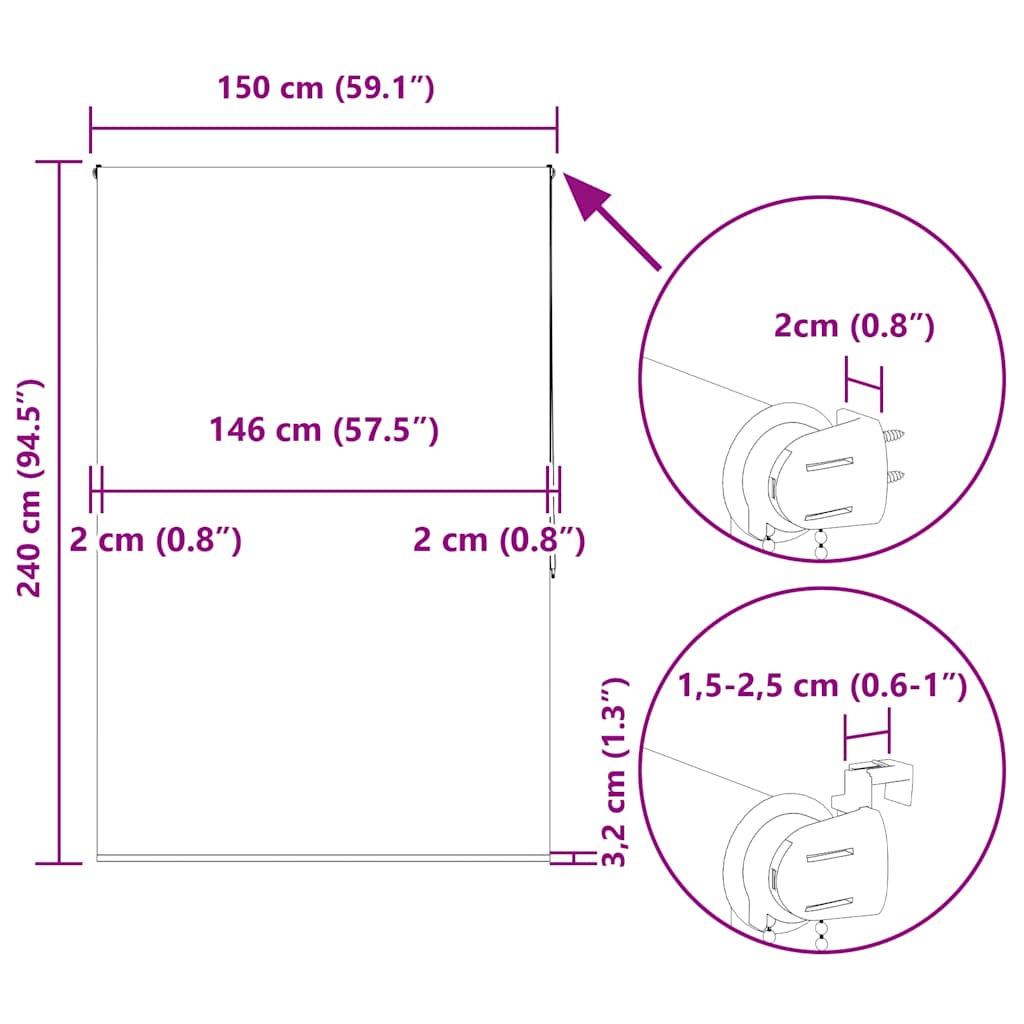 Rolo zavjesa za tuš 150x240 cm širina tkanine 146 cm