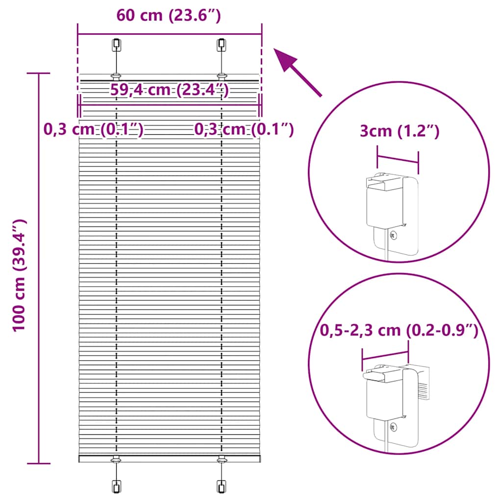 Plisirana roleta crna 60x100 cm širina tkanine 59,4 cm