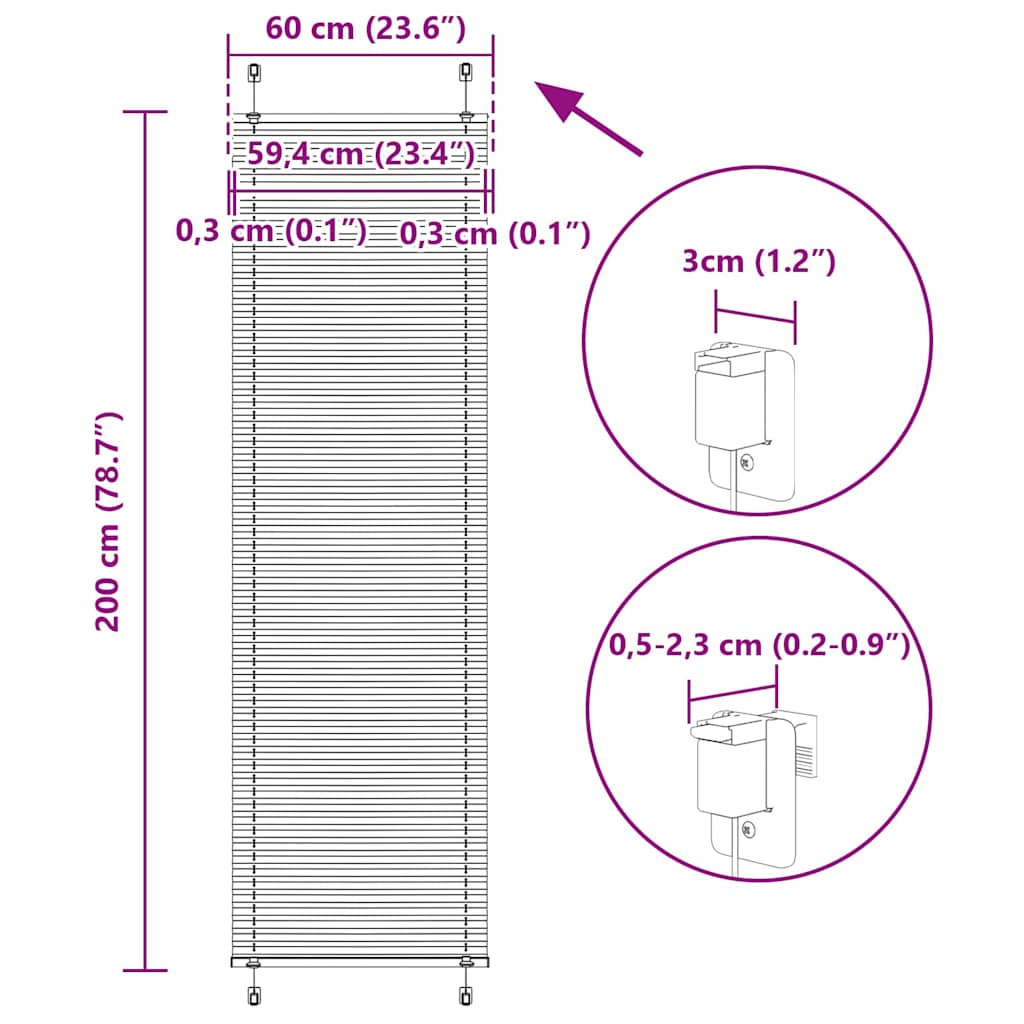 Plisirana roleta svijetlosiva 60x200 cm širina tkanine 59,4 cm