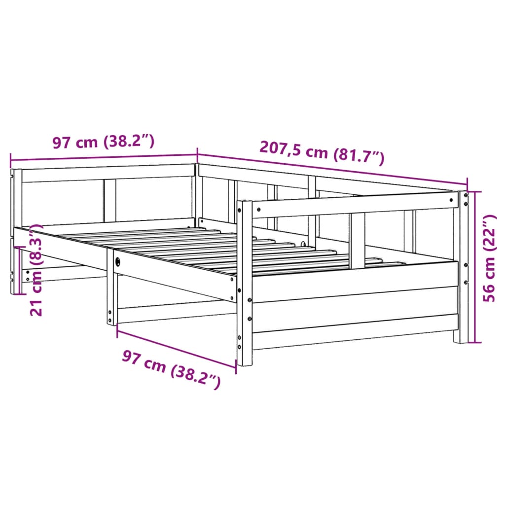 Dnevni krevet bez madraca bijeli 90 x 200 cm masivna borovina