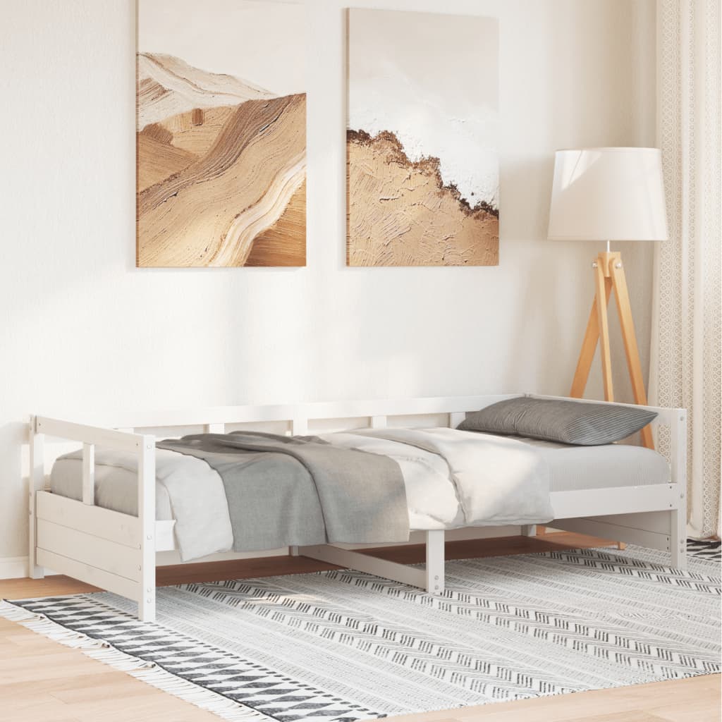 Dnevni krevet bez madraca bijeli 90 x 200 cm masivna borovina