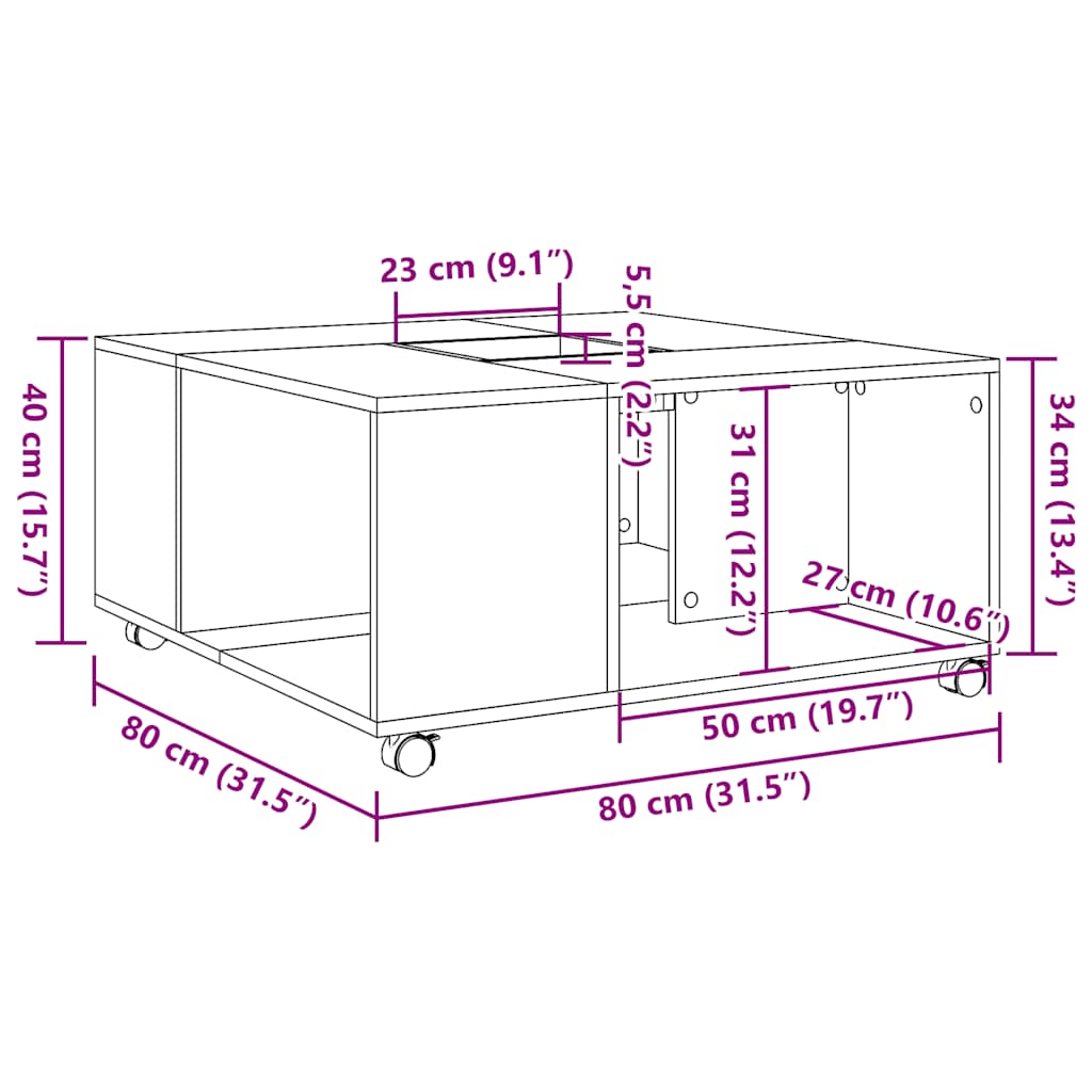 Stolić za kavu crni 80 x 80 x 40 cm od konstruiranog drva