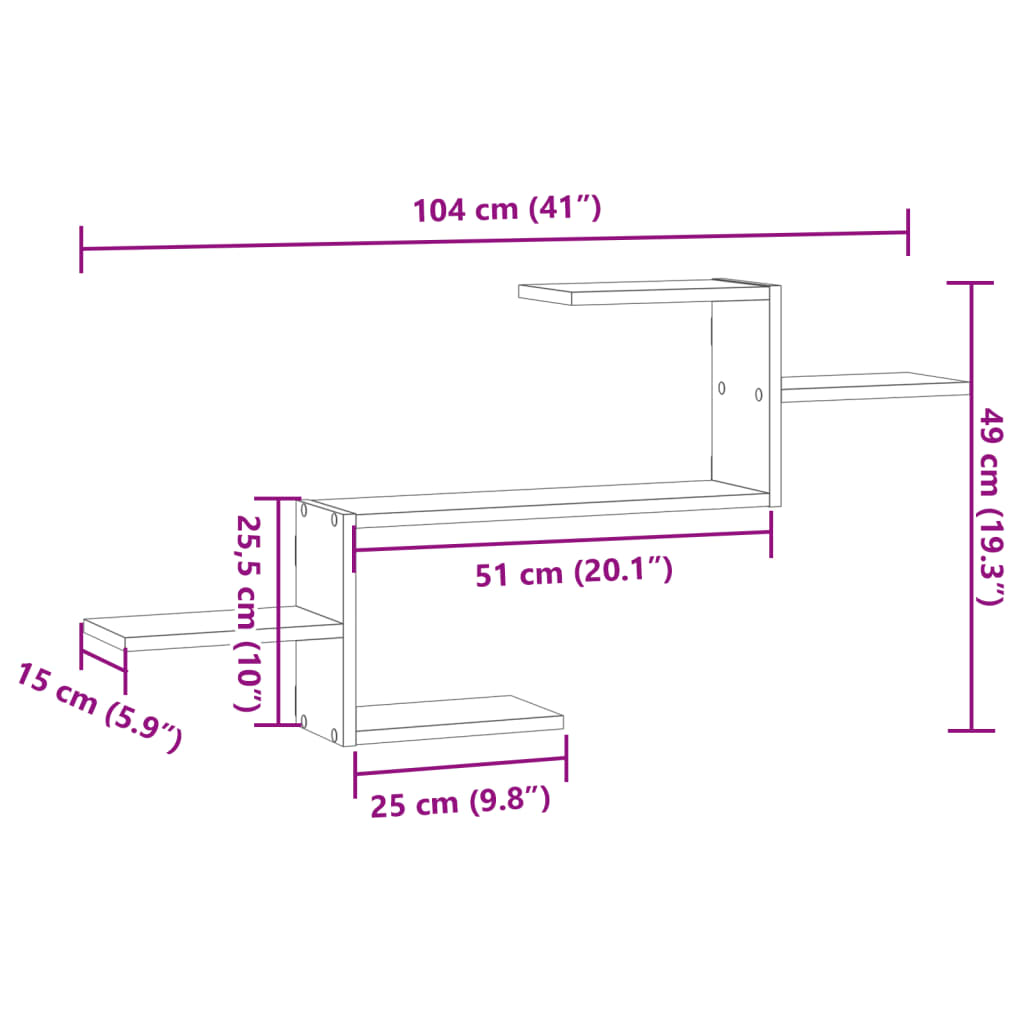 Zidna polica dimljena boja hrasta 104x15x49cm konstruirano drvo