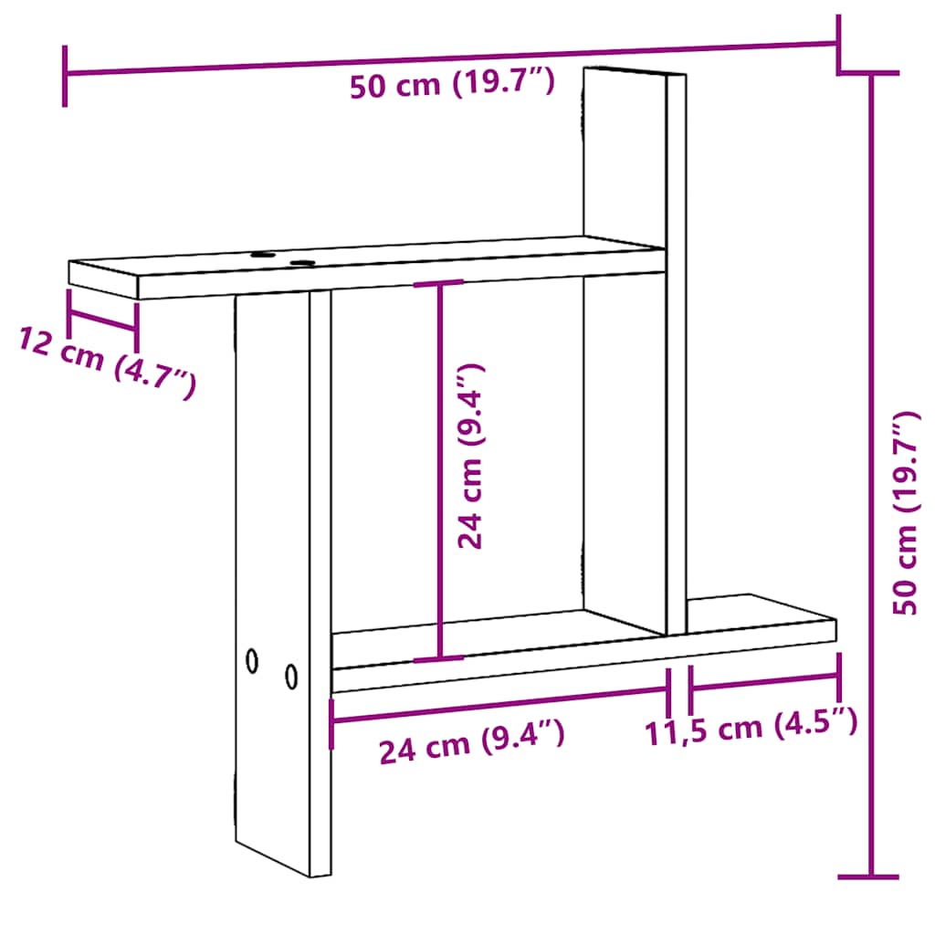Zidne police 2 kom bijele 50 x 12 x 50 cm konstruirano drvo