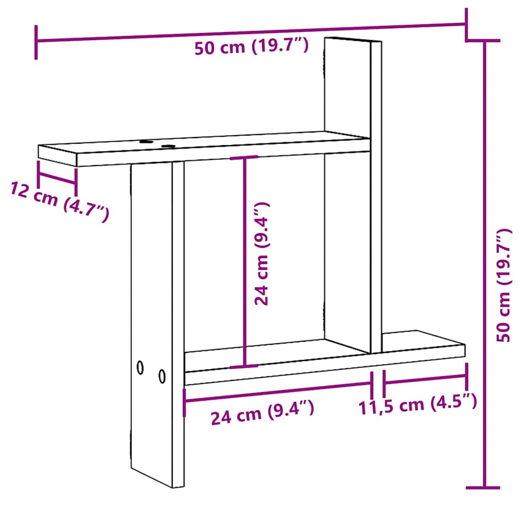 Zidne police 2 kom boja betona 50x12x50cm od konstruiranog drva