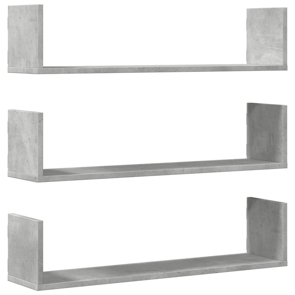 Zidne police 3 kom boja betona 80x18x18cm od konstruiranog drva