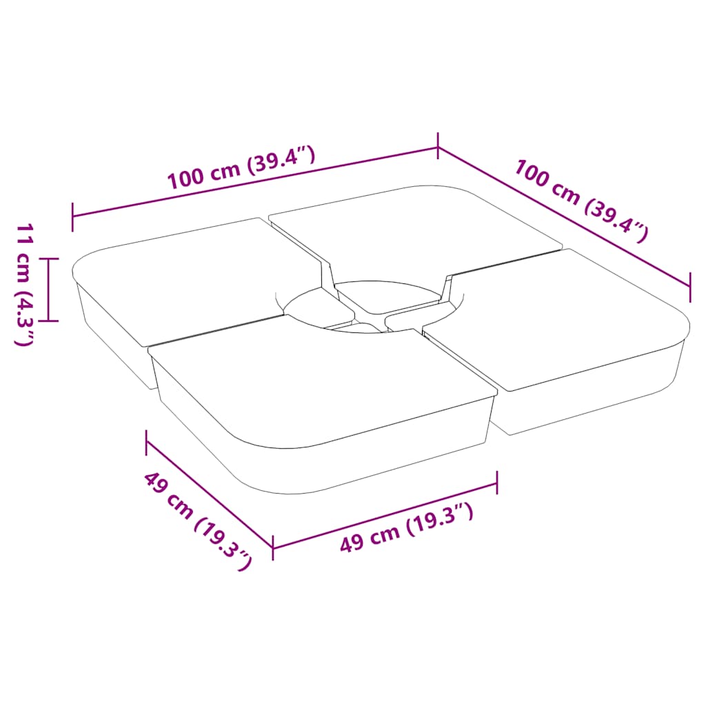 4-dijelni set suncobrana za križni suncobran 100 kg PP