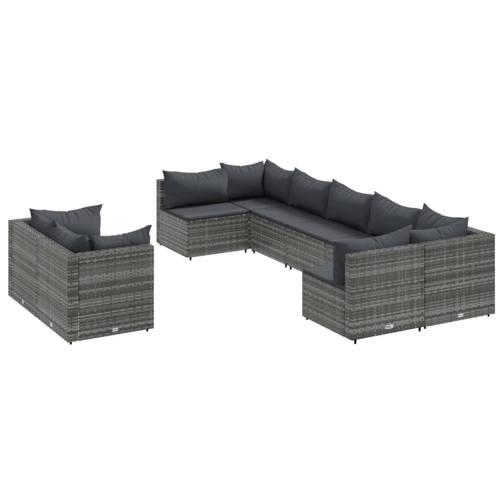9-dijelni set vrtnih sofa od poliratana s jastucima sivi