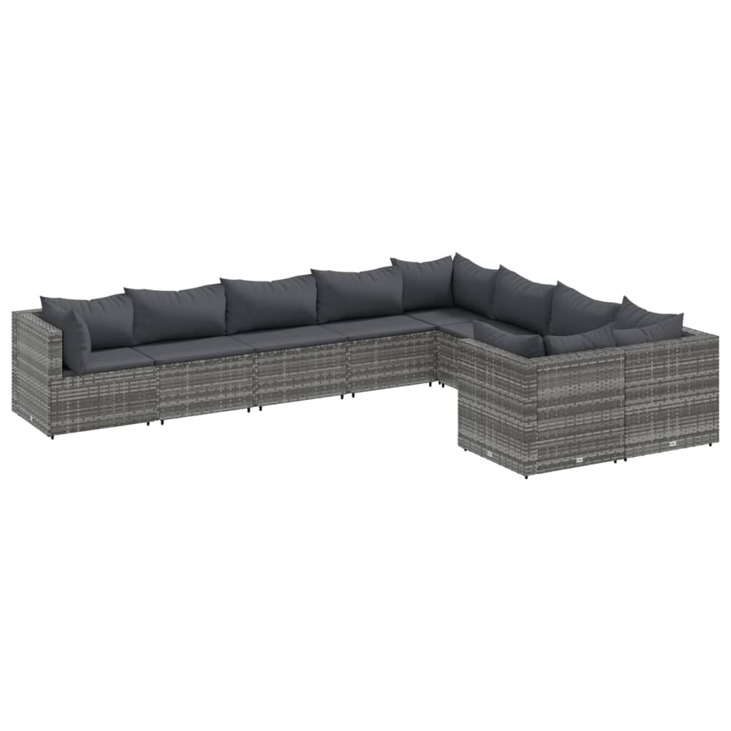 9-dijelni set vrtnih sofa od poliratana s jastucima sivi
