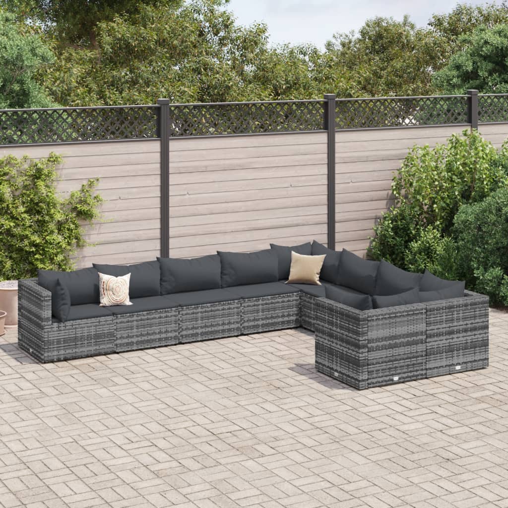 9-dijelni set vrtnih sofa od poliratana s jastucima sivi