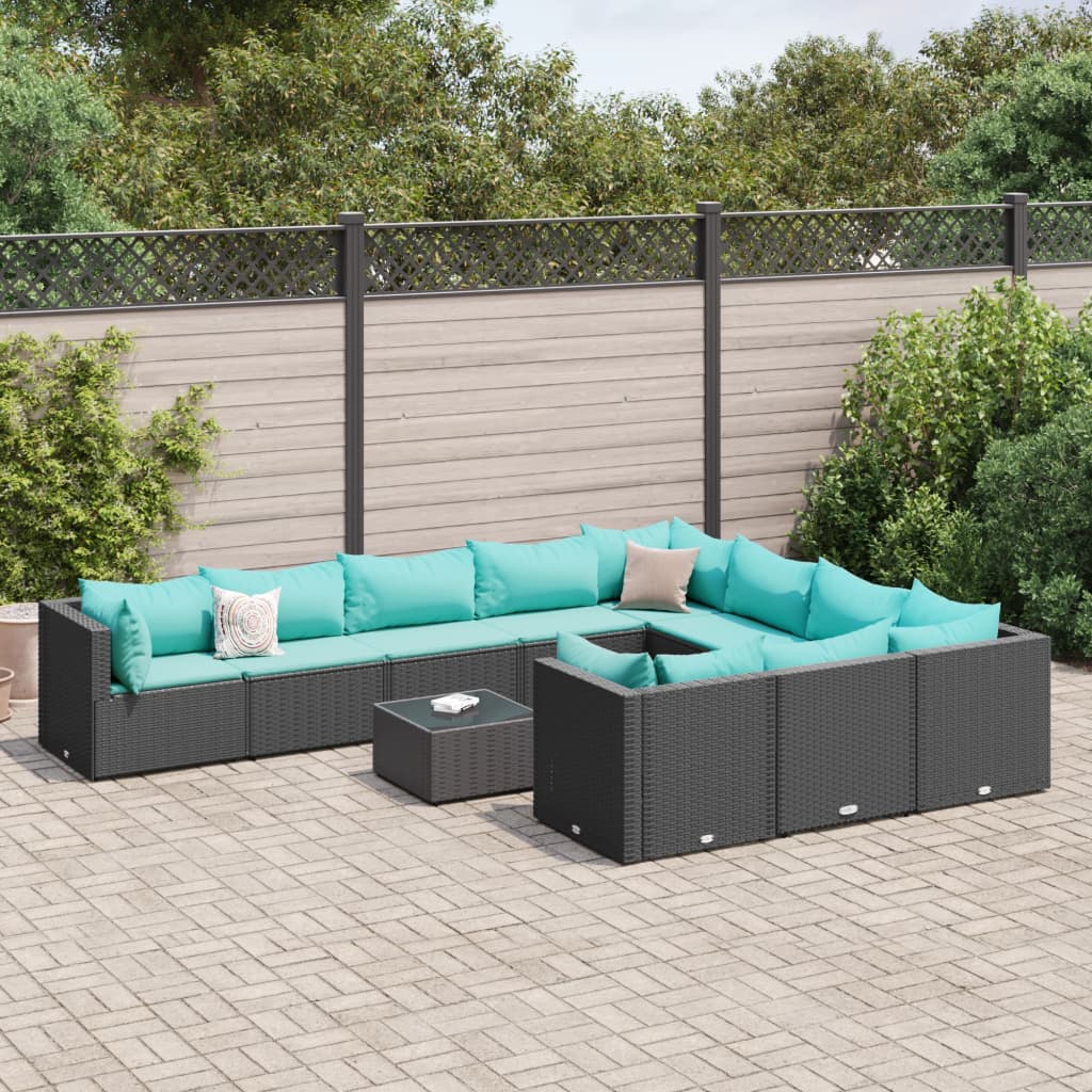 11-dijelni set vrtnih sofa od poliratana s jastucima crni