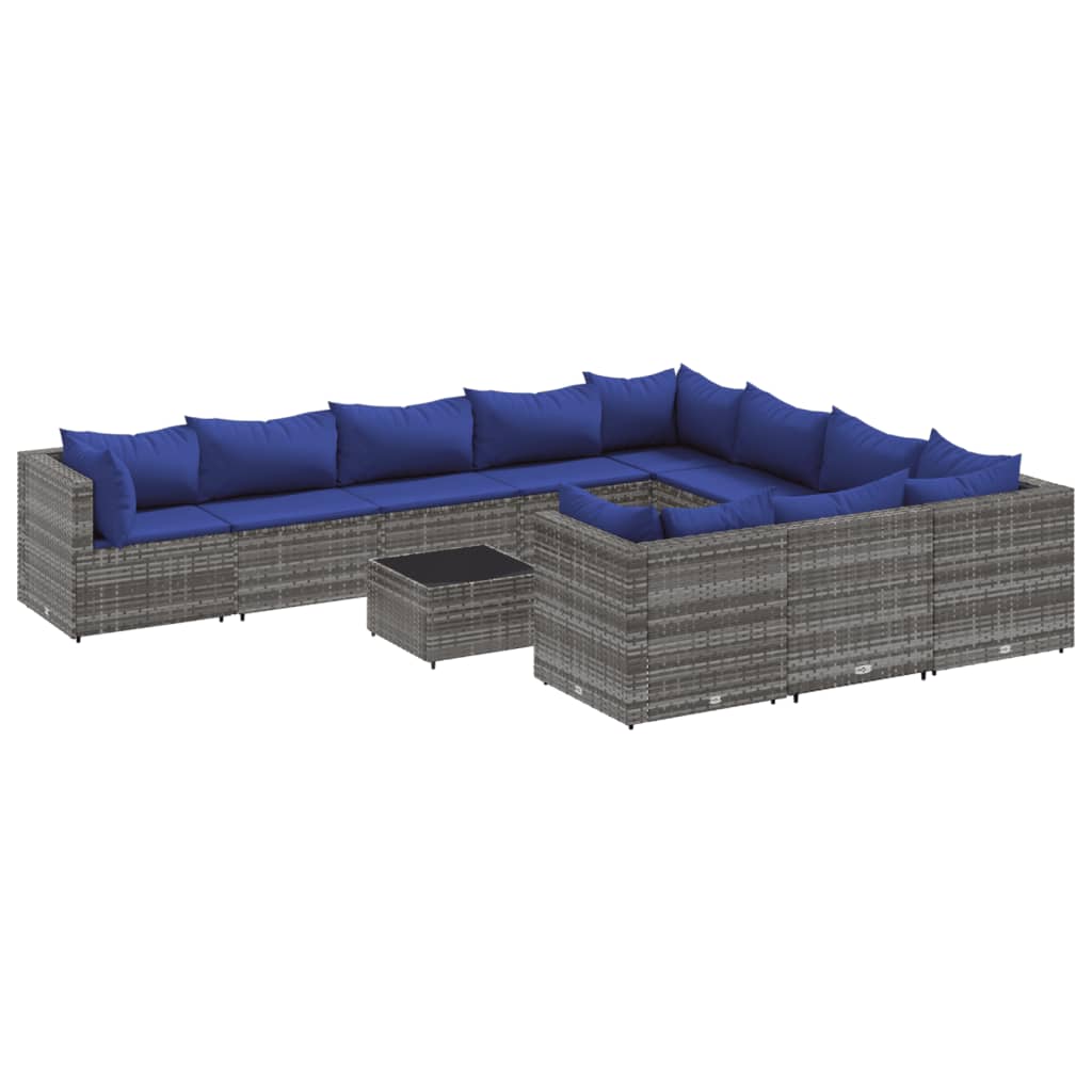 11-dijelni set vrtnih sofa od poliratana s jastucima sivi